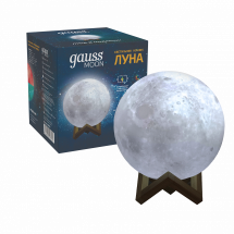 Светильник настольный Gauss NN002 3D Луна 1W RGB 5V Li-ion 450mA D10см белый c пультом LED 1/6/24